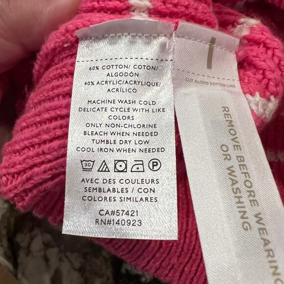 NWT LOFT Neon Pink and White Striped Relaxed V-Neck Cardigan - Picture 9 of 10